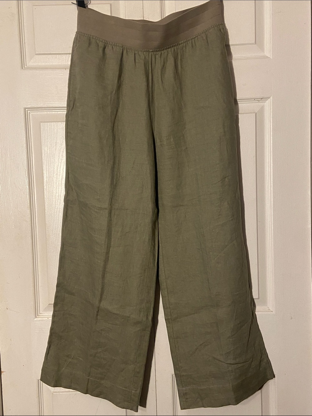 Soft Surroundings Olive Wide-Leg 100% Linen Pants sz М Elastic Waist